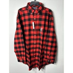 Club Room Shirt Men’s XXL Flannel Red/BLK Plaid Casual Button Down With Pocket